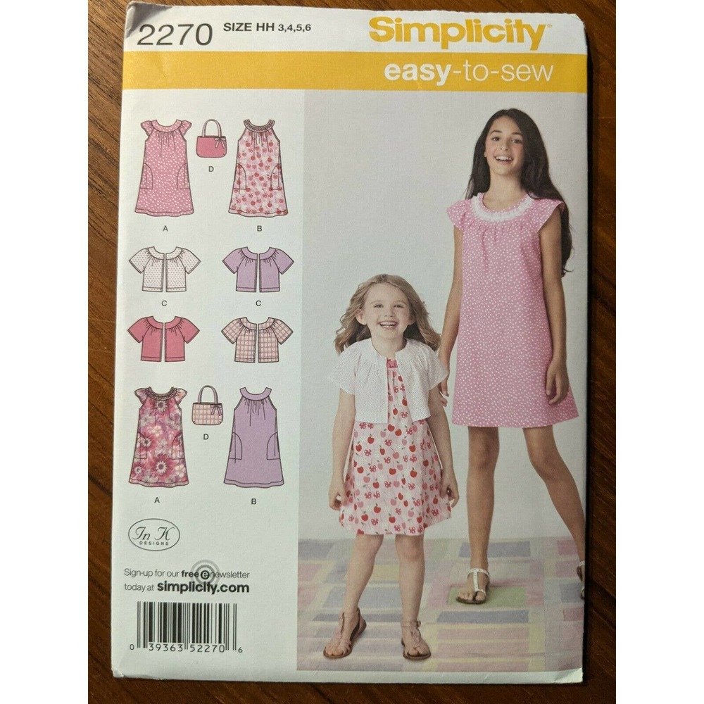 UNCUT Simplicity Girls Dress Jacket Bag Sewing Pattern Sz 3 4 5 6 EASY! #2270
